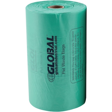 Global Industrial Pet Waste Plastic Bags With Tie-Handles, Green, 400 Bags/Roll 695798